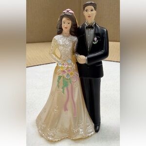 Vintage 1980s Wedding Anniversary Cake Topper Bride & Groom PVC